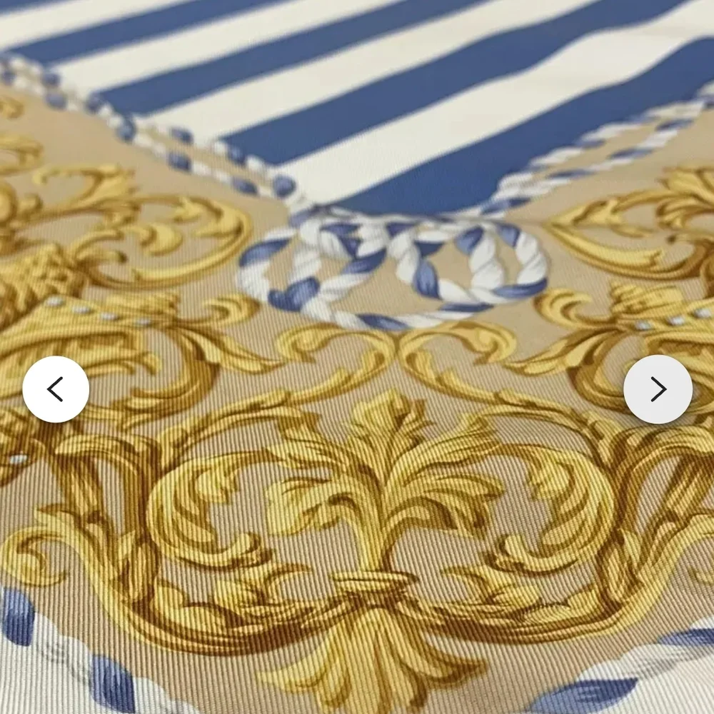 Vintage Christian Dior Beige Blue and Gold Silk Scarf